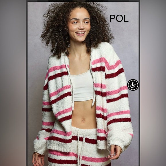 BP217-6🤍💕NEW!POL pretty+sassy Cozy Striped zip up hoodie- so soft+fun! - Picture 4 of 8